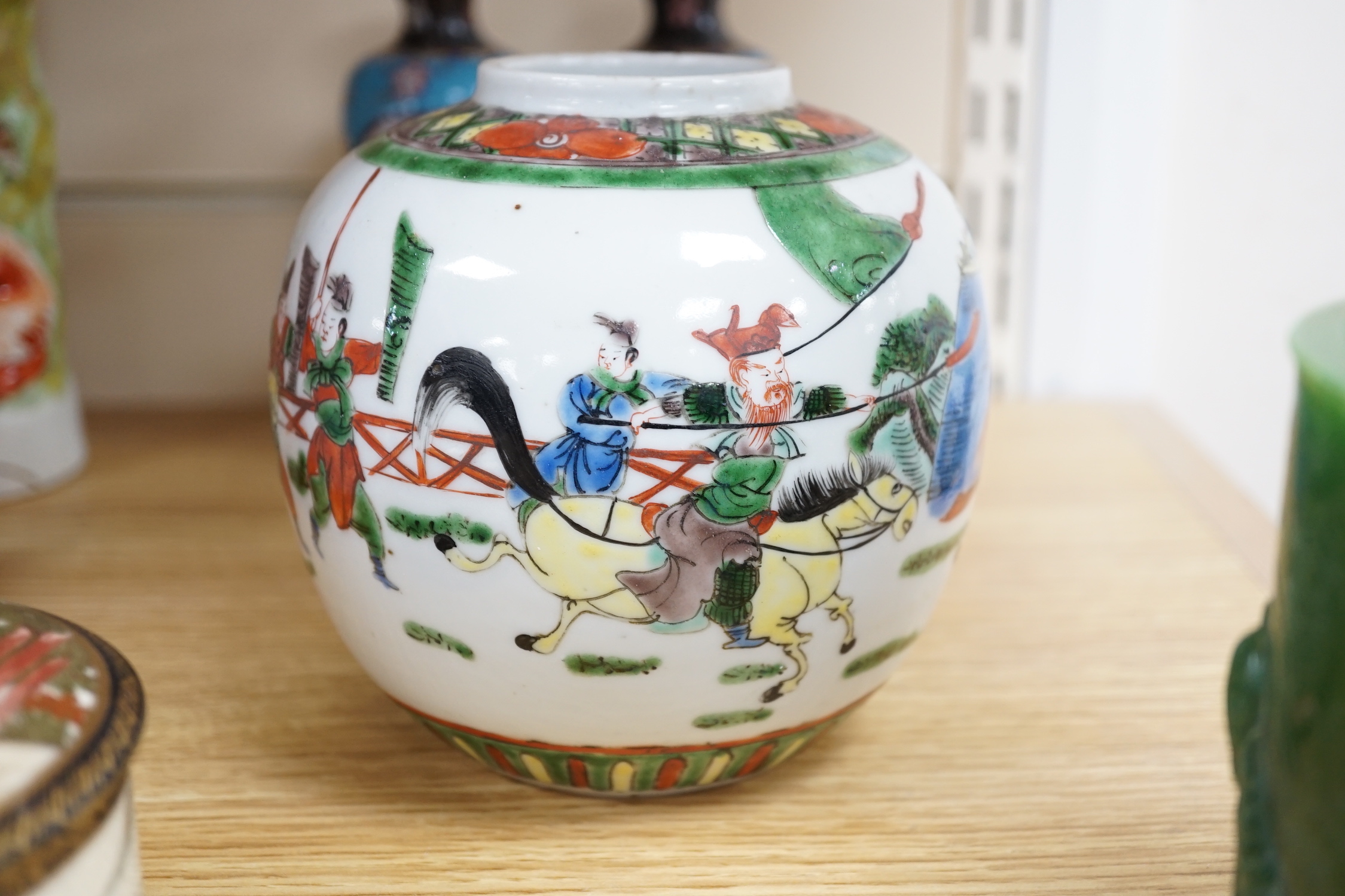A Satsuma covered pot, a pair of cloisonné enamel vases and a Chinese ginger jar
